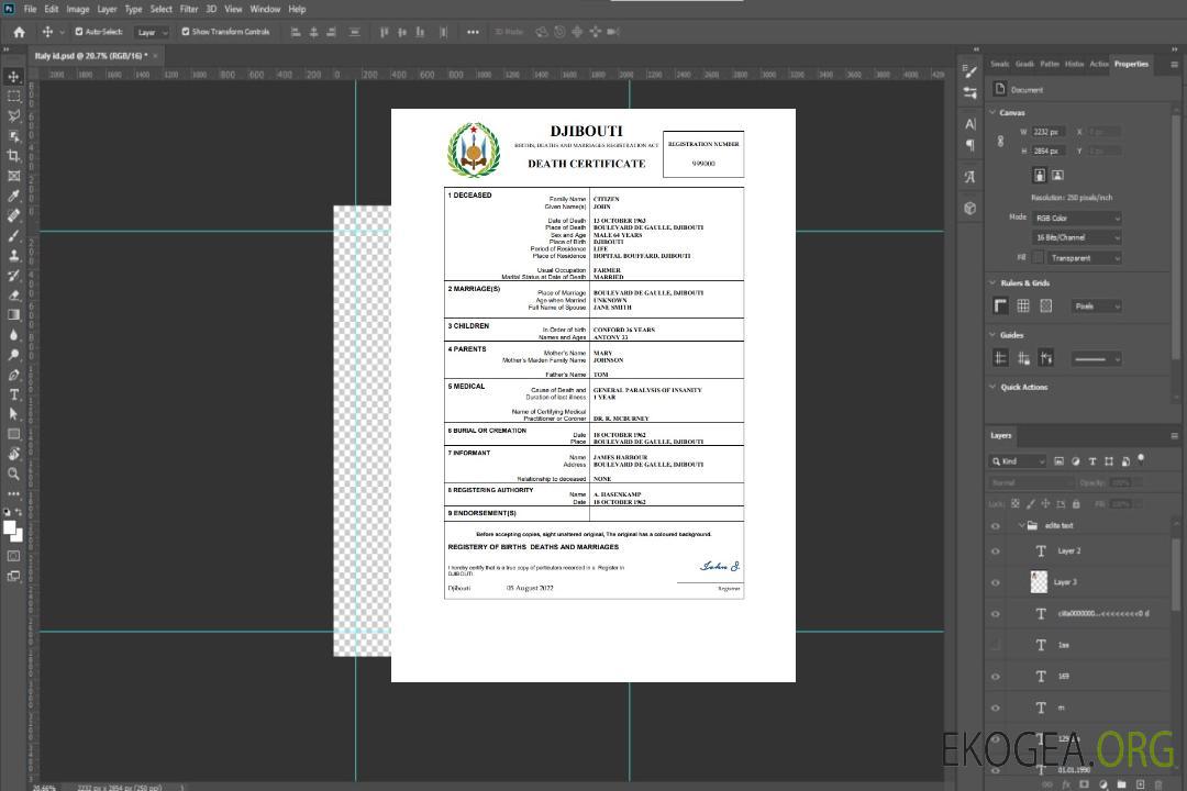 Modèle Word et PDF d'acte de décès de Djibouti template